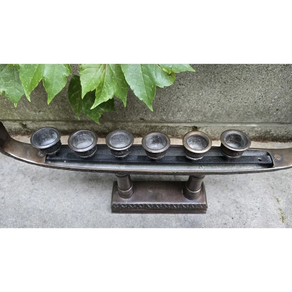 Dragon Boat Gondola Supannahong Sami 6 Candle Holder Vintage Heavy Bronze 22